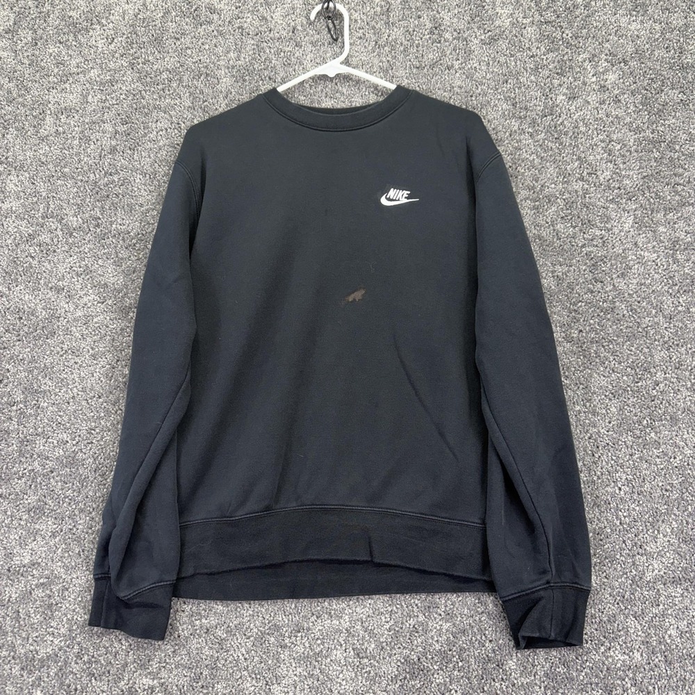 Nike Sweatshirt Mens Medium Black Pullover Fleece Crewneck Small Swoosh Logo
